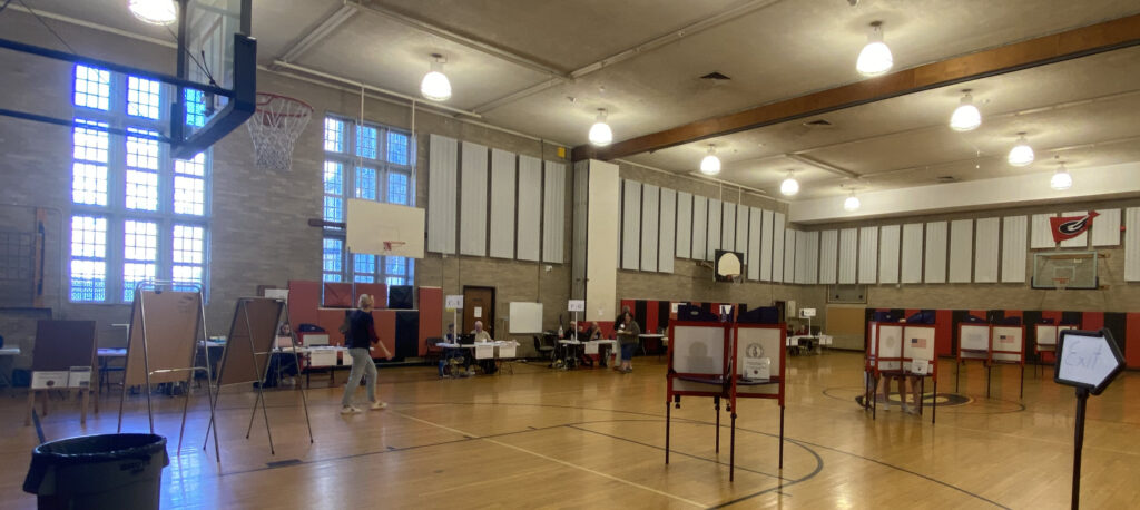 (PHOTO: The school budget vote was held in the Middle School gym on Tuesday, May 17, 2022.)