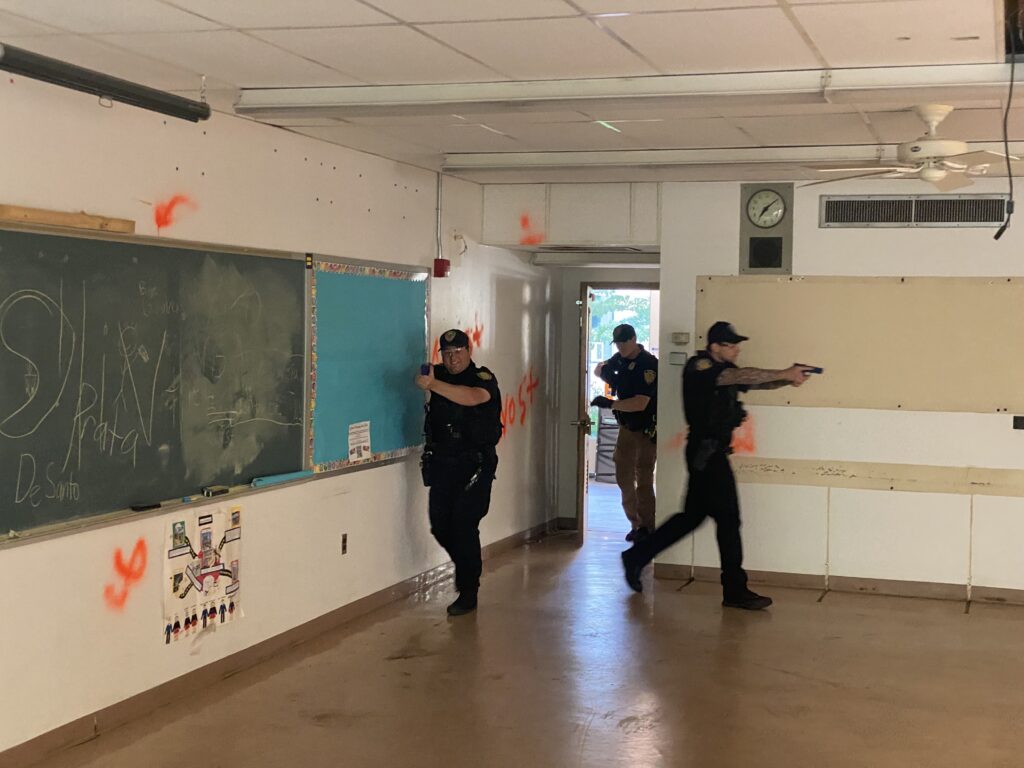 (PHOTO: Rye PD conducted active shooter training on the Rye High School and Middle School campus on Sunday, June 26, 2022. 1- 2/8)