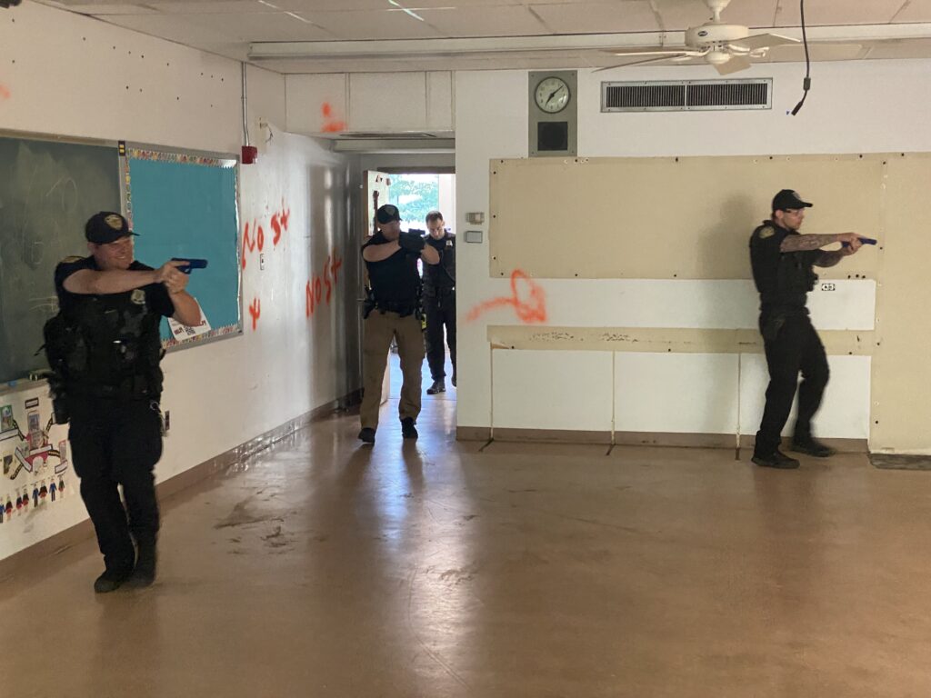 (PHOTO: Rye PD conducted active shooter training on the Rye High School and Middle School campus on Sunday, June 26, 2022. 1- 4/8)