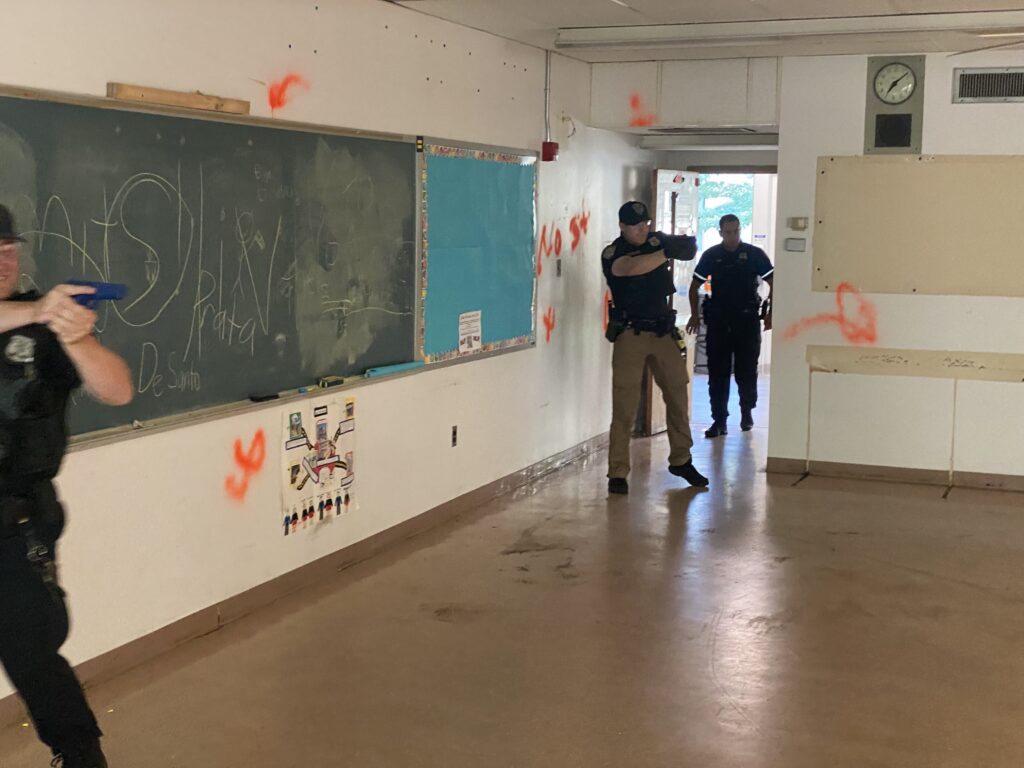 (PHOTO: Rye PD conducted active shooter training on the Rye High School and Middle School campus on Sunday, June 26, 2022. 1- 5/8)