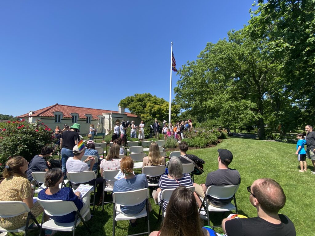 (PHOTO: The second annual pride flag raising at Rye Town Park.)