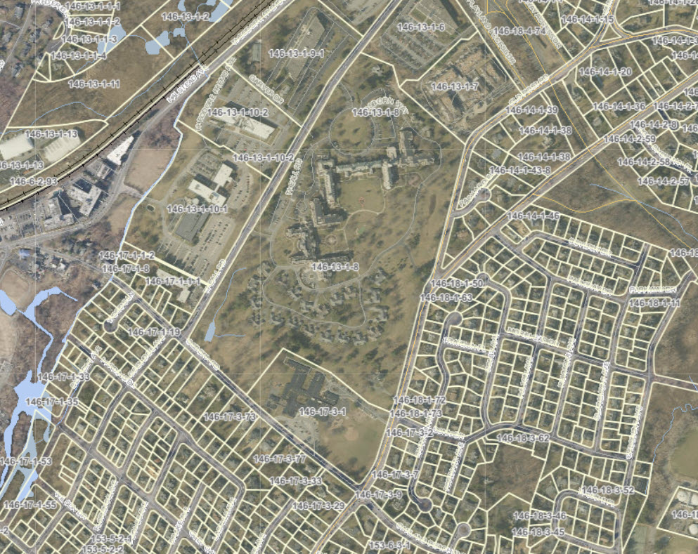 (PHOTO: The tax map and 2021 aerial photography shows The Osborn and neighboring properties - from Rye's GIS mapping system.)