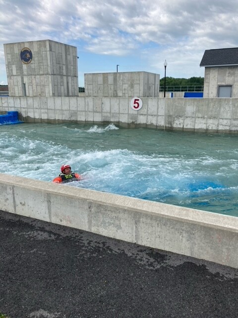 (PHOTO: Ryan Iarocci of Rye FD navigates a simulated flooding event.)