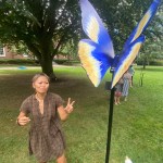 (PHOTO: Artist and former Rye Arts Council employee Richela Fabian Morgan, creator of the large 35'' x 45'' Magnificent Owl Butterfly.)
