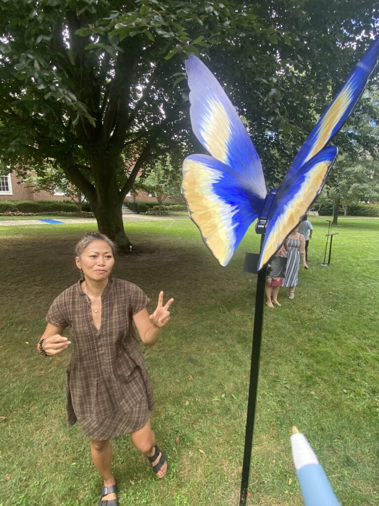 (PHOTO: Artist and former Rye Arts Council employee Richela Fabian Morgan, creator of the large 35'' x 45'' Magnificent Owl Butterfly.)