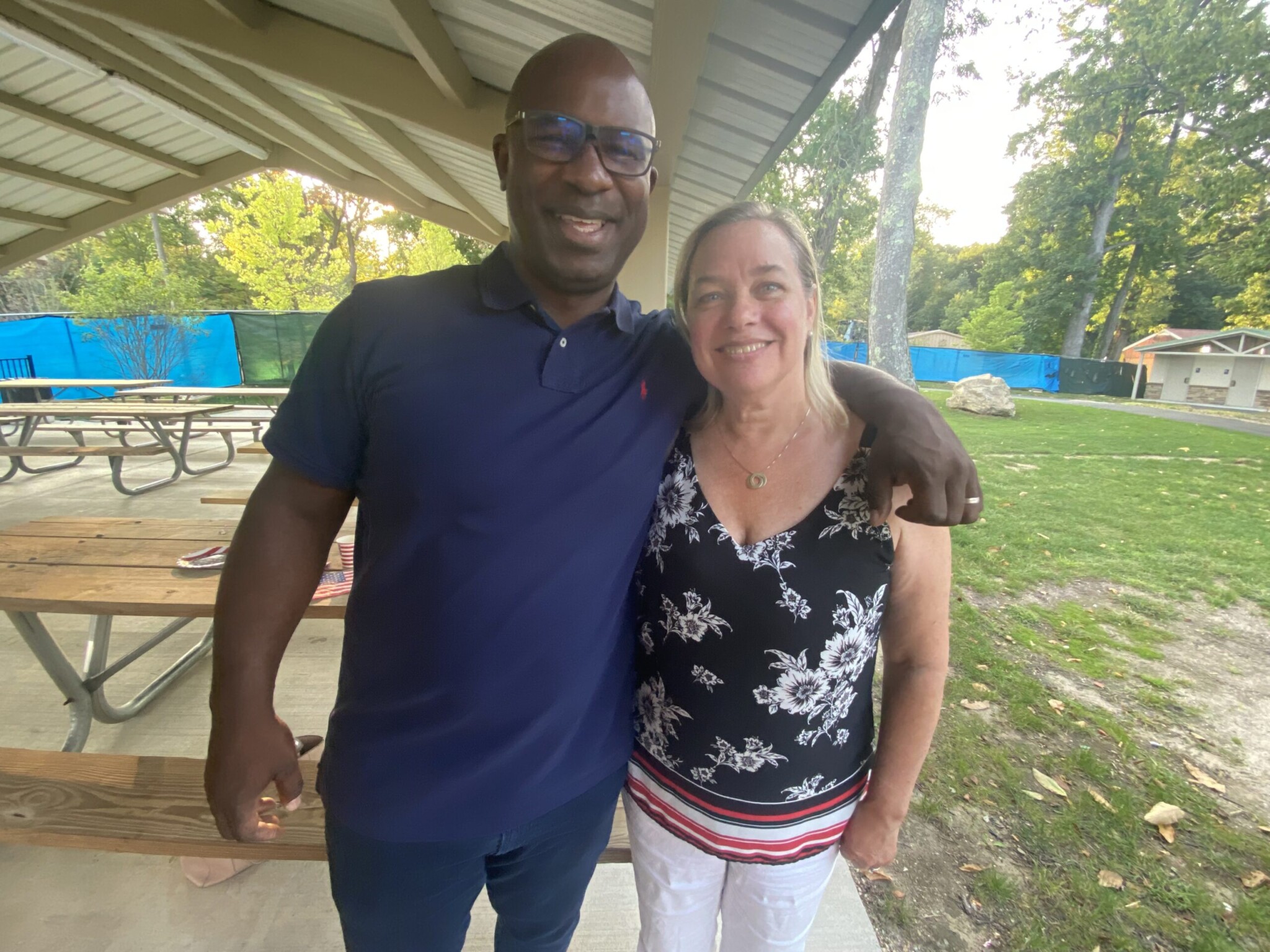 (PHOTO: Congressman Jamaal Bowman and Westchester County Legislator Catherine Parker at the annual picnic of the Rye Democrats.)