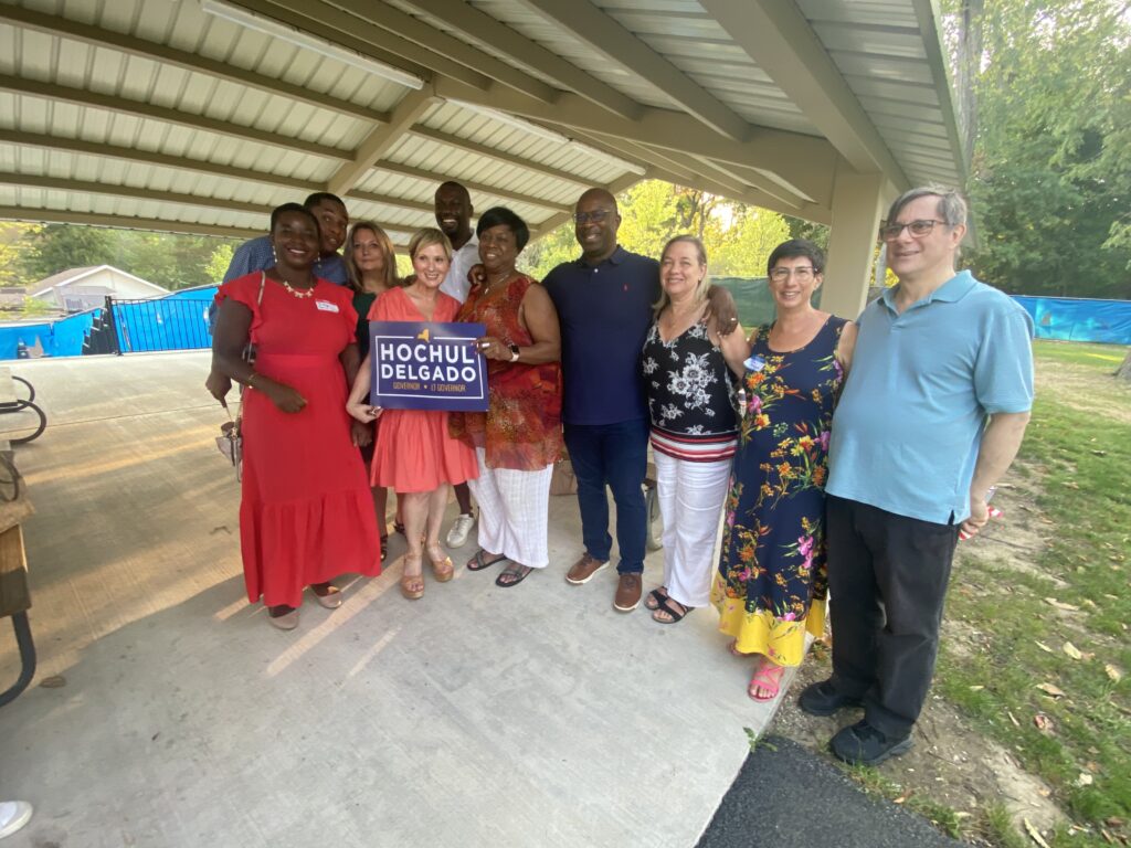 (PHOTO: Judge Verris B. Shako (Yonkers); Johnathan Nwaru, New Rochelle District Leader; Erin Guven, candidate for Supreme Court Judge (Yorktown Heights); Danielle Tagger Epstein, incoming chair, Rye Democrats; Louis Romain, political director for Bowman for Congress; Subomi Macaulay, president of the Westchester Black Women’s Caucus; Congressman Jamaal Bowman, Westchester County Legislator Catherine Parker; Shari Punyon, Rye Democrats chair; Harris Punyon.)