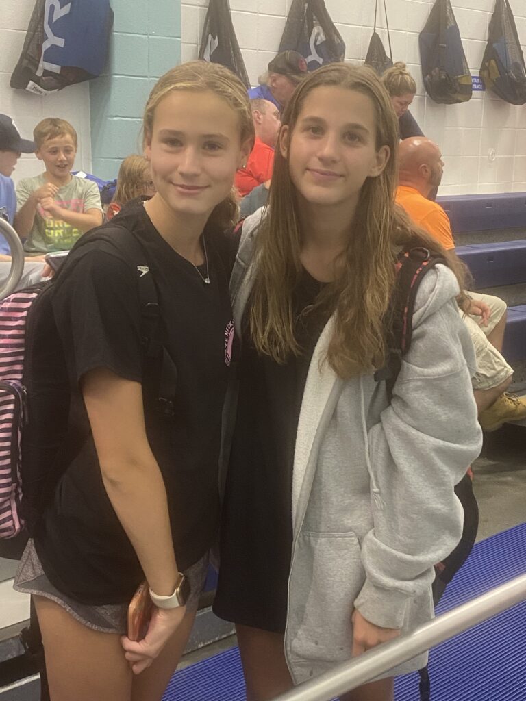 (PHOTO: Rye Girls Varsity Swimming & Diving team members Kaitlyn Bentley and Mia Howson at Suffern on Monday.) 2022-09-19