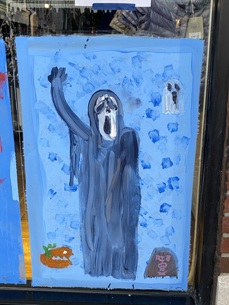 (PHOTO: Artwork from the The 69th Annual Halloween Window Painting on Purchase Street, 2022.)