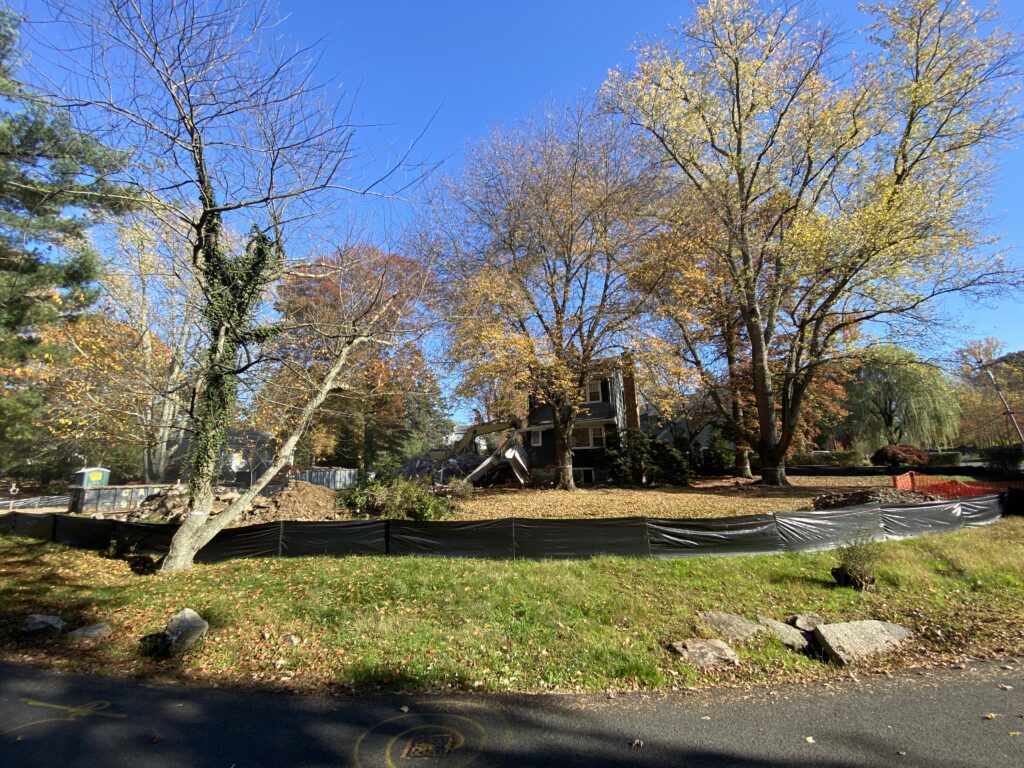 (PHOTO: 40 Bradford Avenue this past Thursday. House down, mature trees still up, for now.)