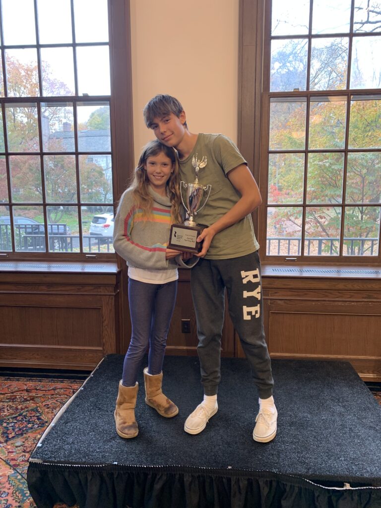 (PHOTO: Crozier siblings Emma and Ryan swept the Fifth Annual Rye Free Reading Room Spelling Bee on Friday, November 11, 2022.)