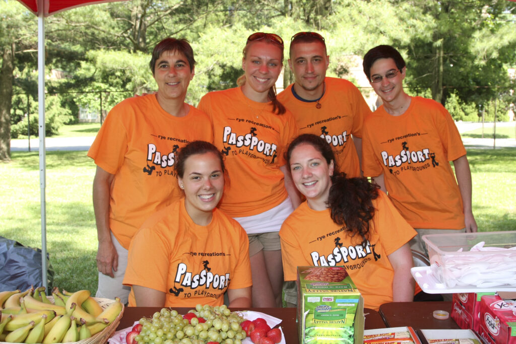 (PHOTO: Rogol's 37 years: Passport to Playgrounds in 2008 – Healthier Community Initiative. Back row – Sally Rogol, Erin Mantz, Matt Trainor, Matthew Hillsberg Front row – Vicky Hulit, Catherine Cypher.)