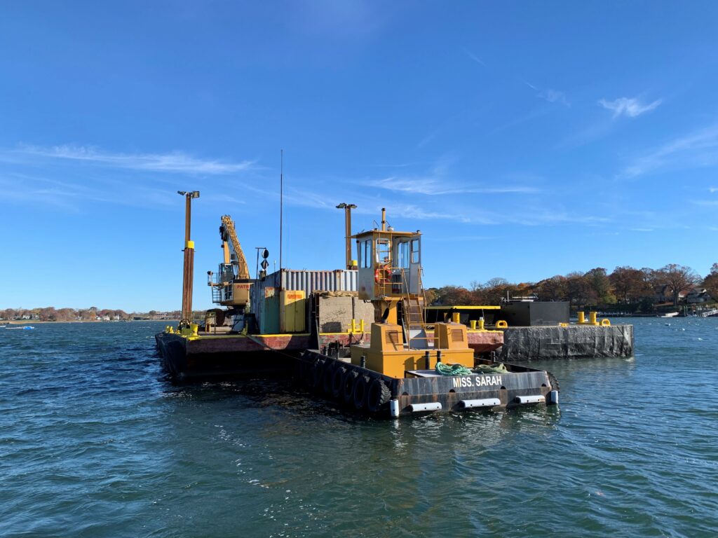 (PHOTO: Dredging equipment in Rye's Milton Harbor, November 2022.)