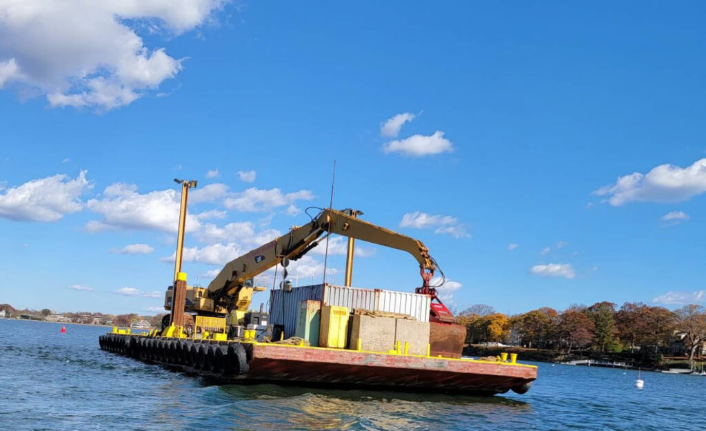 (PHOTO: Dredging equipment in Rye's Milton Harbor, November 2022.)