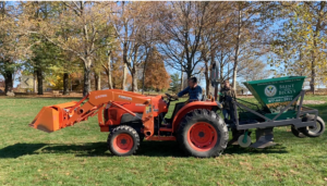 (PHOTO: On November 9th, 2022 Jay Hutchins of Brent & Becky’s Bulbs was at Rye Town Park with a bulb planting tractor to plant 8,000 daffodil bulbs on the park's great lawn.)