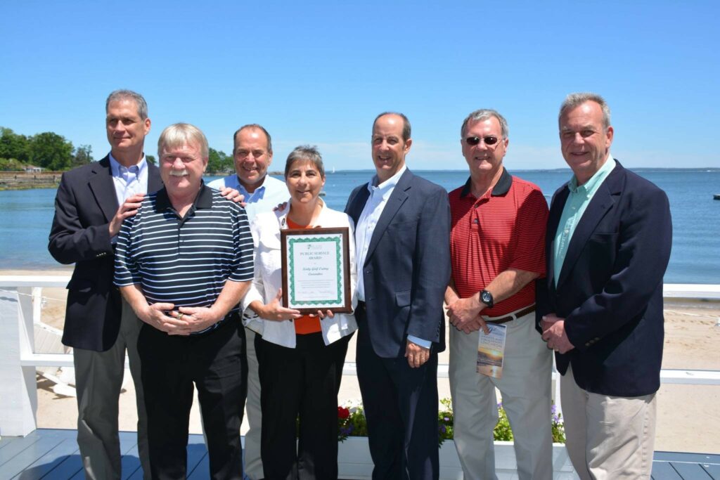 (PHOTO: Rogol's 37 years: Westchester Recreation and Park Society Awards Luncheon 2016 Voluntary Service Award – Organization presented to the Kirby Golf Outing Committee Members (they donate all proceeds to the Senior Citizen Club). Left to right: George Kirby, Mike Maloney, Kerry Lenihan, Me, Willie Totten, Thomas Maloney, Chris Maloney.)