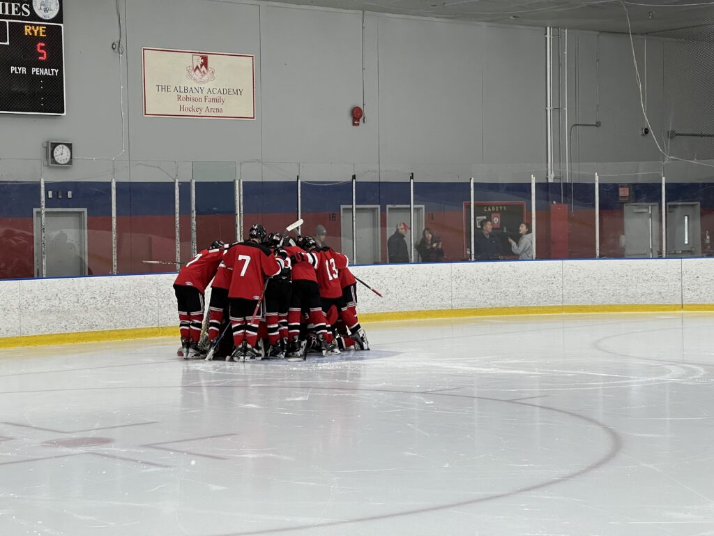 (PHOTO: Rye Boys Varsity Hockey capitalized played the Albany Academy Cadets on Sunday.)