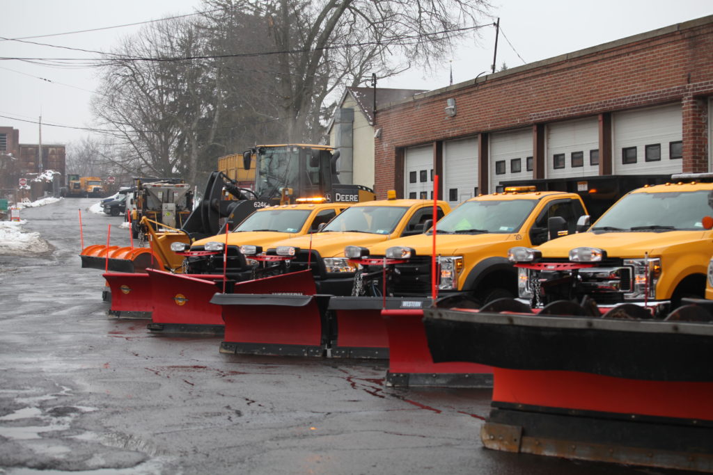 (PHOTO: Rye Department of Public Works snow plows at its Disbrow Park facility. February 9, 2021.)
