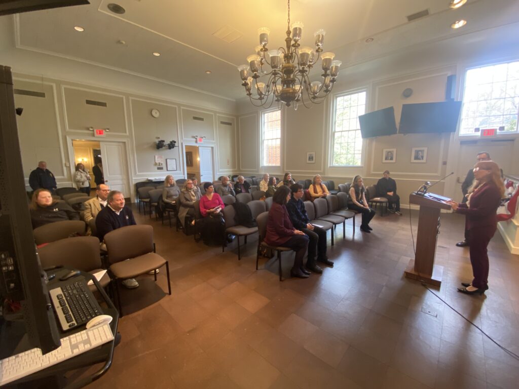 (PHOTO: Supporters and local officials gathered for the swearing in of new City Councilwoman Lori Fontanes on Sunday, January 1, 2023.)