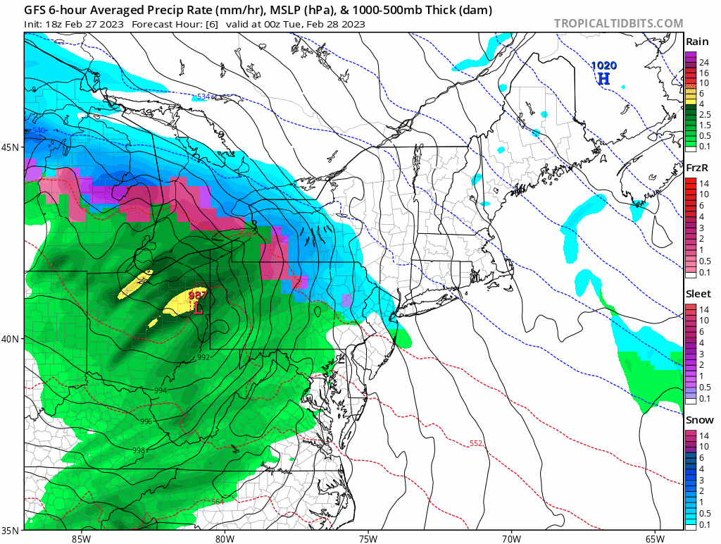 (PHOTO: The City of Rye might - finally - get some snow Monday evening. Credit: TropicalTidbits.)