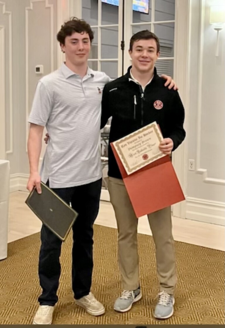 (PHOTO: 2022-23 Rye Boys Varsity Hockey MVPs Dempsey Brown and Tommy Richardson.)