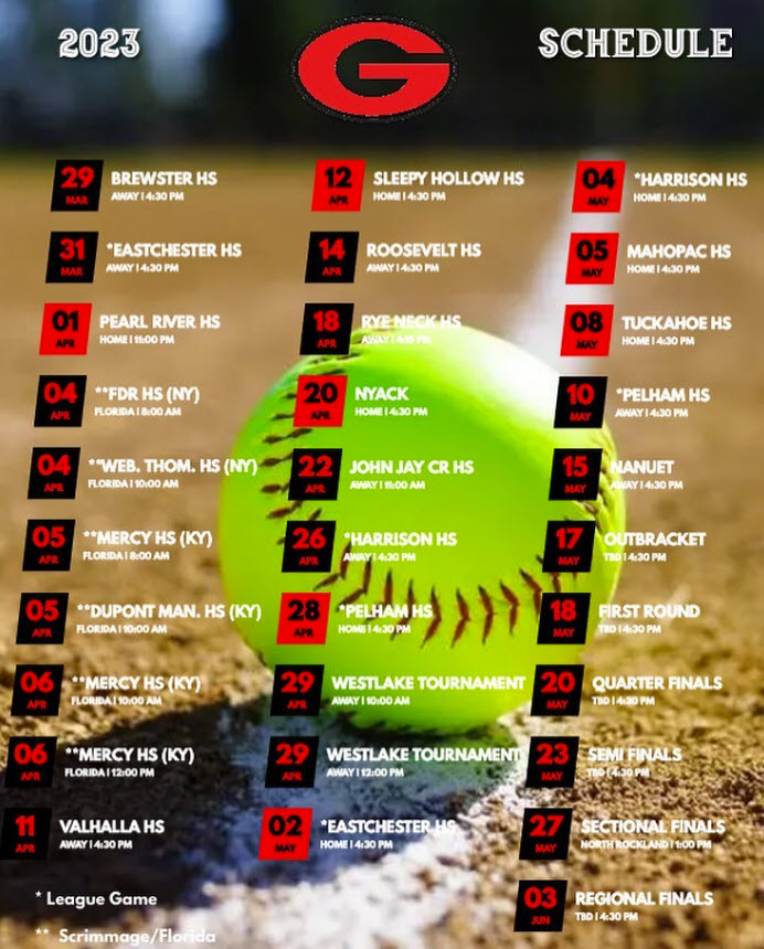 Rye Girls Varsity Softball 2023 schedule