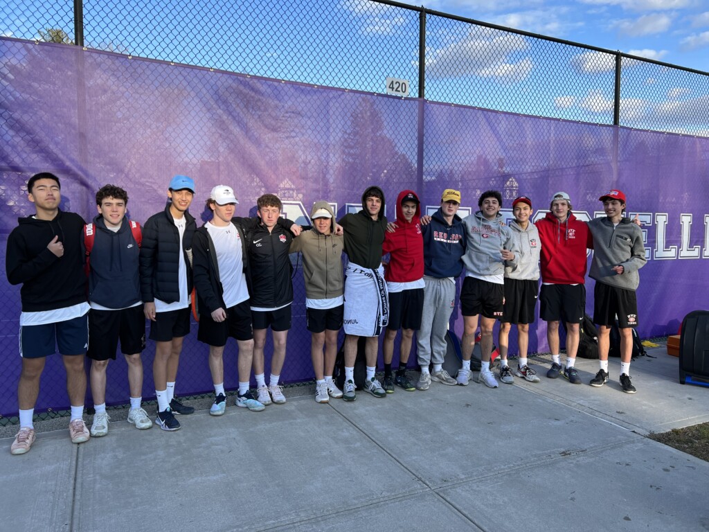 (PHOTO: Tuesday was the first win of the season for the Rye Boys Varsity Tennis team.)