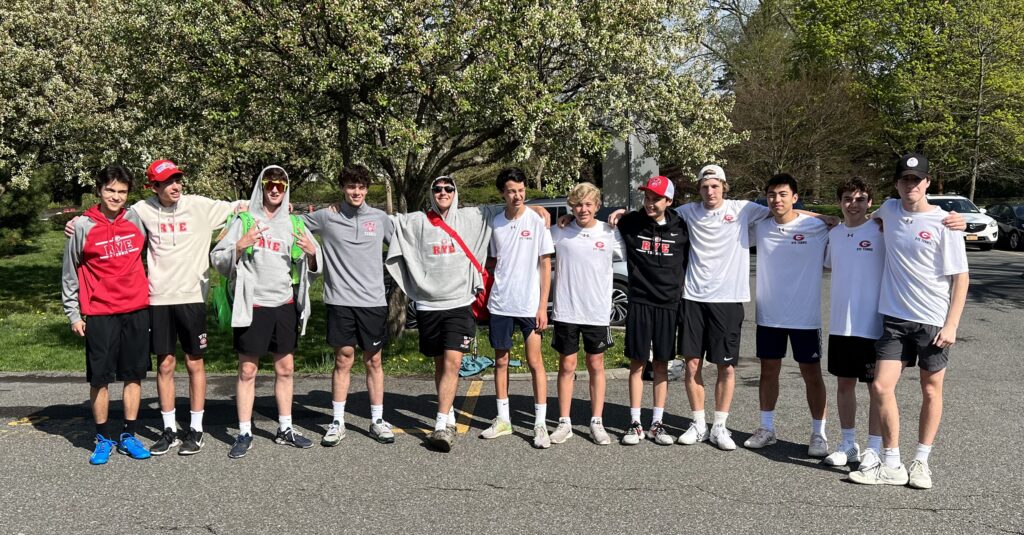 (PHOTO: The Rye Boys Varsity Tennis team sporting new gear on Monday.)