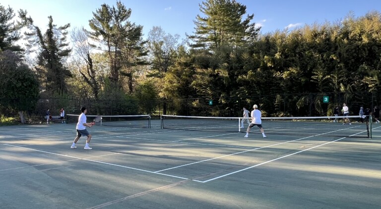 (PHOTO: The Rye Boys Varsity Tennis doubles team of Jiawen Hao and Gunnar Wey on Tuesday.) 2023-04-18