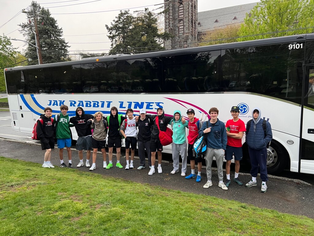 (PHOTO: The Rye Boys Varsity Tennis enjoyed its first coach bus of the year on Friday and, according to reports, felt like royalty.)