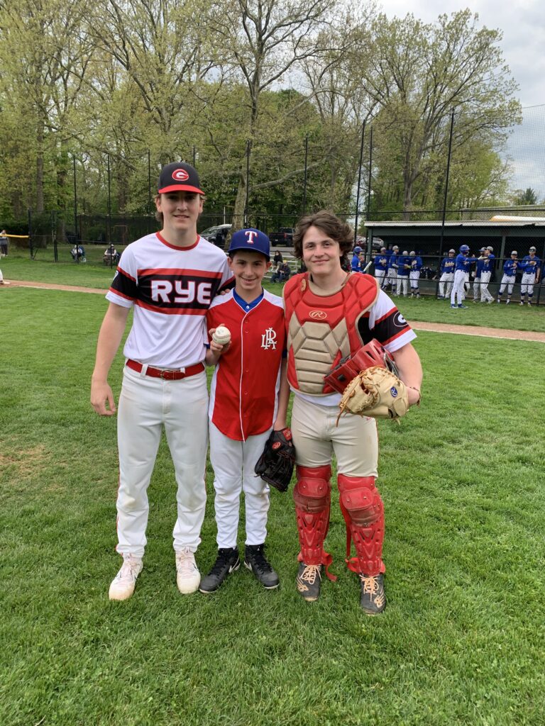 (PHOTO: At the Rye Boys Varsity Baseball game on Wednesday, Rye Middle School 6th grader Marco Mercurio threw out the first pitch. Mercurio plays for the Rangers in Rye Little League.)