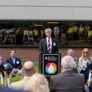 (PHOTO: Christopher D. Hillyer, MD, President and CEO, of New York Blood Center Enterprises speaks at the company's groundbreaking of 601 Midland Avenue on Thursday, June 15, 2023. Rye Mayor Josh Cohn, State Assemblyman Steve Otis and Regional Director, Hudson Valley for Senator Chuck Schumer Megan Glander look on.)