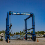 (PHOTO: The boat lift in the current Tide Mill Yacht basin. Credit: Sierra Desai.)