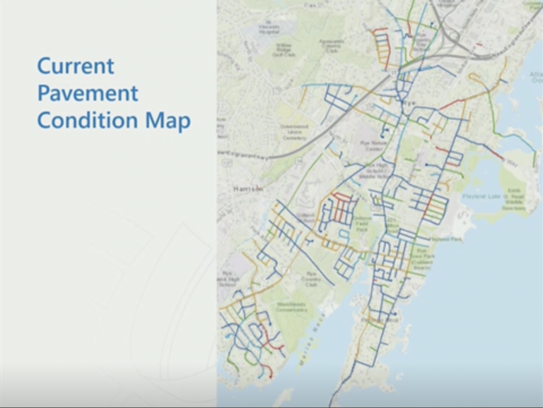 (PHOTO: Current Condition of All Streets in Rye -- Streets in Red are in the Poorest Condition While Streets in Blue are in the Best Condition.)