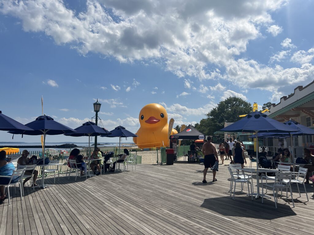 (PHOTO: Mama Duck, the world's largest rubber duck, arrived at Playland Friday morning.)