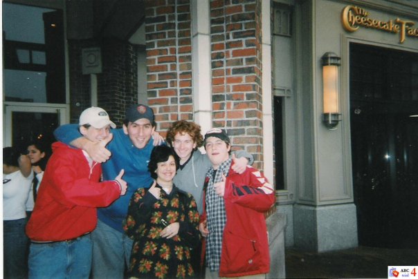 (PHOTO: The Rye High School chorus exchange trip to the Boston area in spring of 1999. Pictured from left to right are Harry Fanelli (RHS '99), Steve Loddo (RHS '99), Marika Del Bello (RHS '01), Greg McGunagle (RHS '99) and Evan Dunn (RHS '01).)