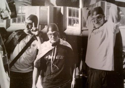 (PHOTO: Senior year Halloween in fall of 1998. Pictured from left to right are Steve Loddo, Peter Laura, and Roland Ertl (all RHS '99) dressed as the band The Aquabats)