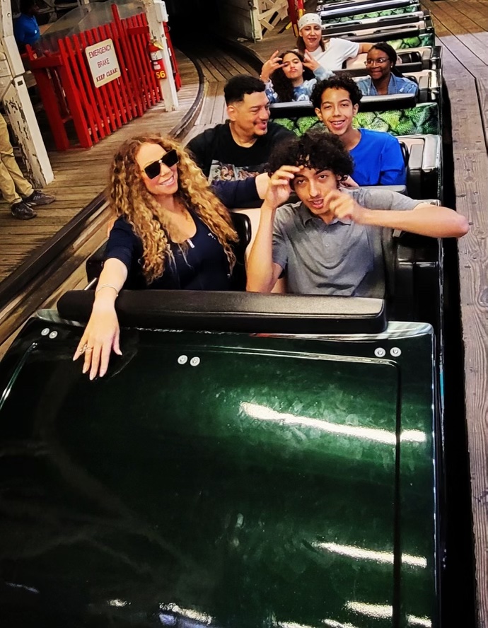 (PHOTO: Mariah Carey visited Playland over the July 4th weekend and rode the Dragon Coaster with her twin sons.)