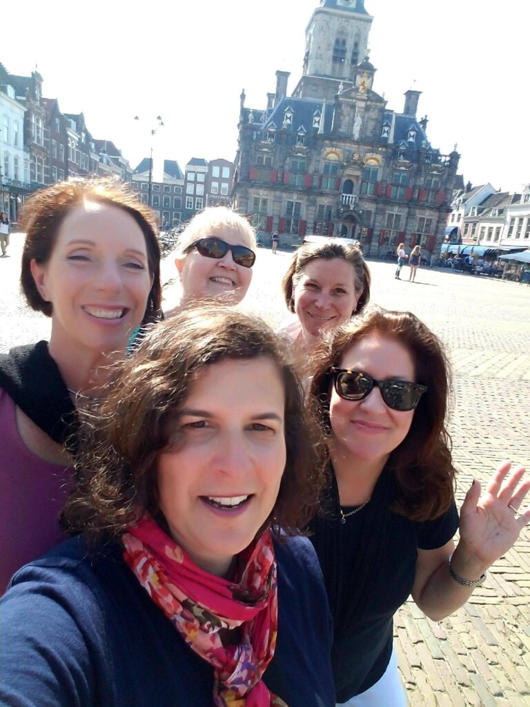 (PHOTO: Old RHS Friends in the Netherlands: Maggie Nye with Lisa Mueller, Maureen O'Mara, Nel Bennett & Valerie Beacham in 2018)