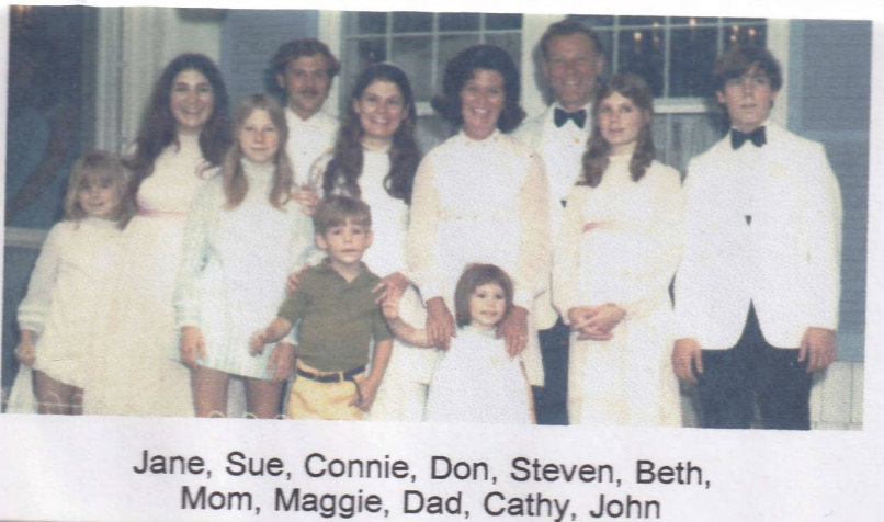 (PHOTO: Maggie and her family at her sister Beth's wedding in 1970)