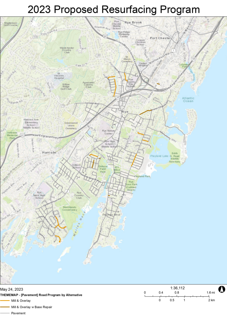 (PHOTO: The 2023 City of Rye street paving program. Streets being updated are indicated in orange.)