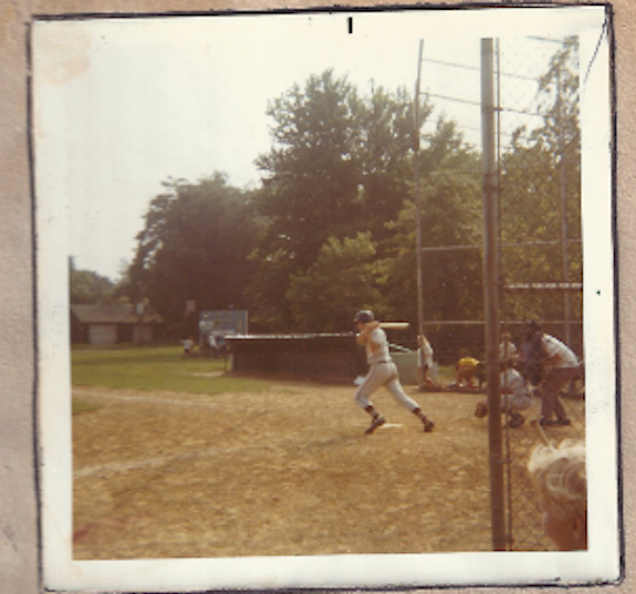 (PHOTO: Chris Albino smacks a base hit for his Babe Ruth team, the Mustangs, in 1970.)