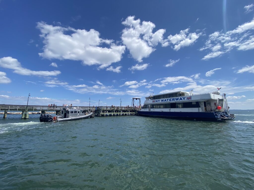 (PHOTO: NY Waterway ferry service disembarking passengers at Playland Saturday. Ferry service returned to Rye Playland on Saturday, August 19, 2023. The special one day service was a test as the park's operator Standard Amusements considers returning regular ferry service from New York City to the park in 2024.)