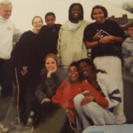 (PHOTO: Latoya Anderson with Rye High School Track Coach Jim Yedowitz and the track team.)