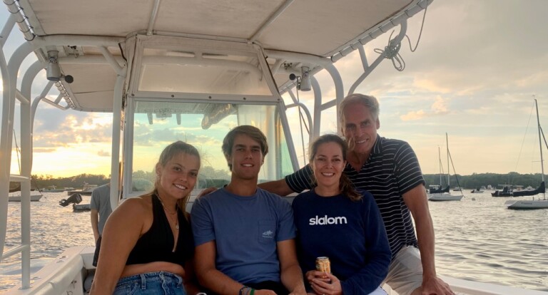 (PHOTO: Rye City Council candidate Keith Cunningham (far right) with (left to right) daughter Amelia, son Aidan and wife Nicole boating in Milton Harbor on Long Island Sound.)