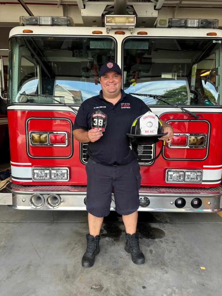 (PHOTO: Rye FD Firefighter Max Billington was promoted to Lieutenant on Monday, August 21, 2023.)