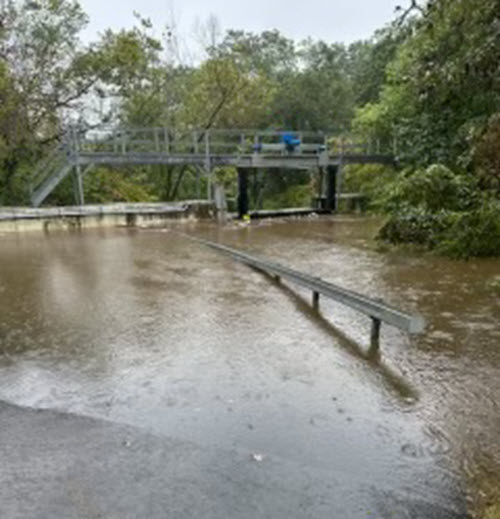 (PHOTO: The Bowman Avenue dam on Friday, September 29, 2023. It overtopped around 12:00pm noon.)