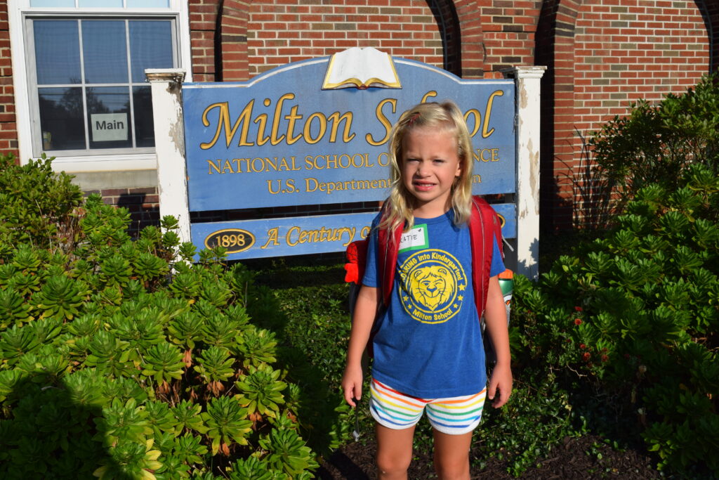 (PHOTO: The first day of school 2023 at Milton Elementary with Kindergartner Katie.)