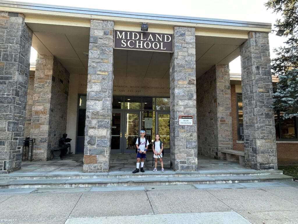 (PHOTO: Carlo (2nd grade) and Mariella (Kindergarten) Boiano at the first day of school 2023 at Midland Elementary.)