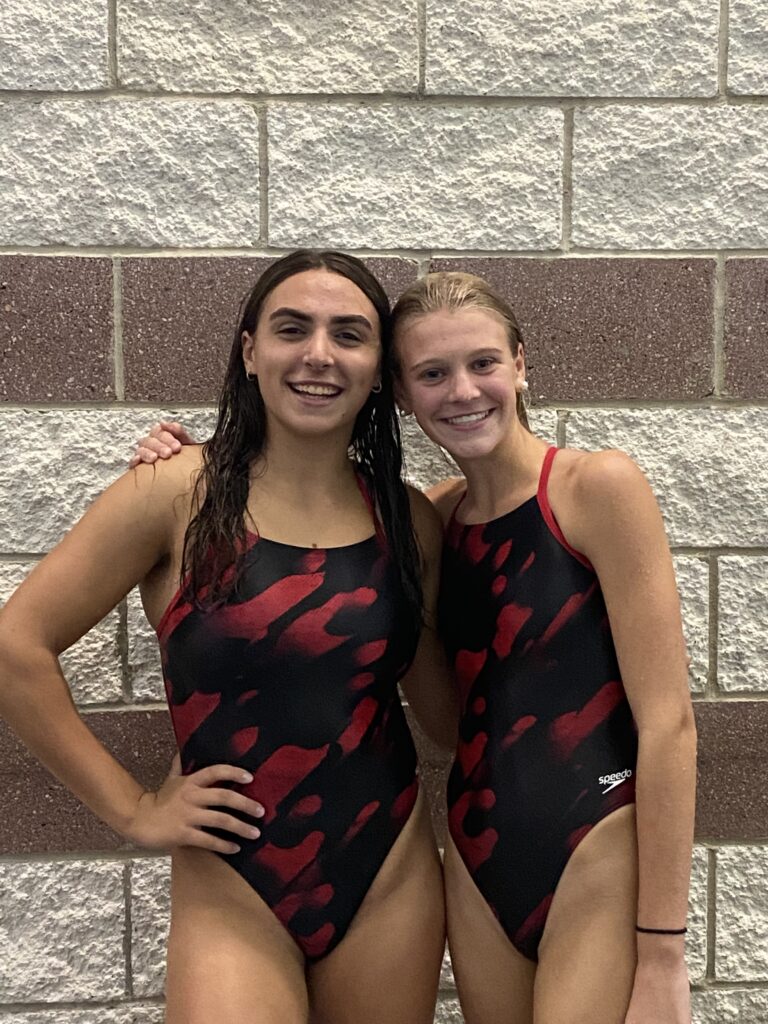 (PHOTO: Rye Girls Varsity Swimming & Diving sectional qualifiers Kayla Lombardo (left) and Kate Chesley (right).)